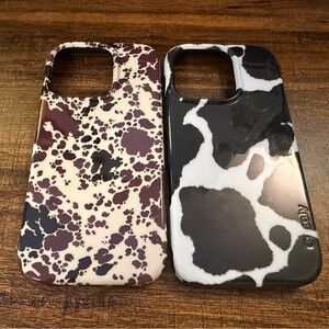 Cow Print Phone Case Set - Black and Brown